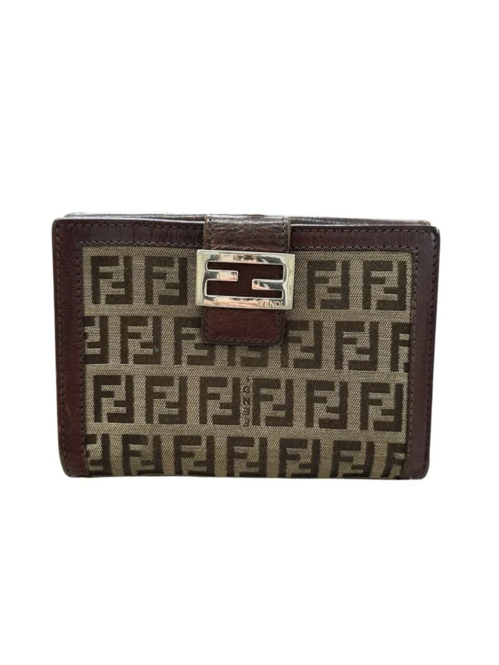 Fendi Zucca Brown Silver Leather Bifold Wallet